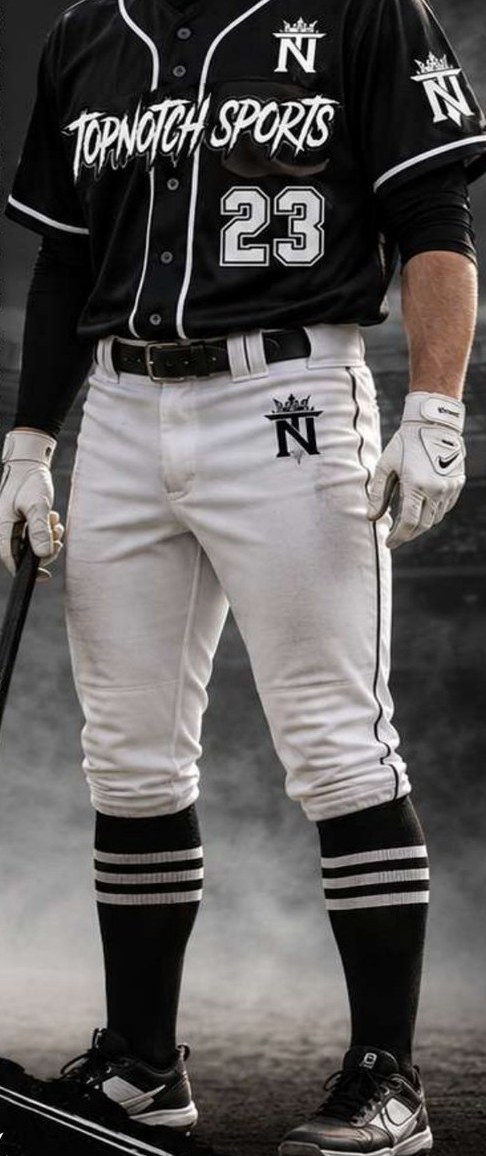 The same baseball uniform design in the catalog black and white colorway